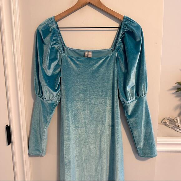 ASOS Blue Velvet Long Sleeve Belted Maxi Dress 6 - Picture 10 of 11